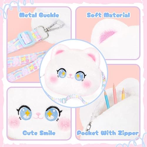 CatchCute Cat Plush Toys and Purse Set for Kids,Cat Stuffed Toy Kids with Cute Zipper Crossbody Bag, Soft Stuffed Cat Toys Set Birthday Party Favors for Toddlers Kids thumbnail 5