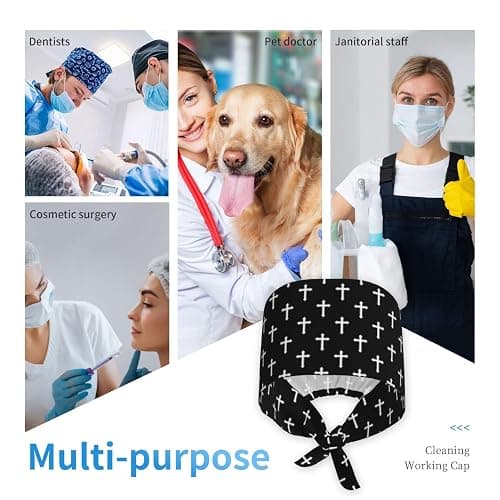 Jesus Christian Cross Working Cap Scrub Cap with Sweatband for Women Men Adjustable Tie Back Nurse Surgical Caps thumbnail 7