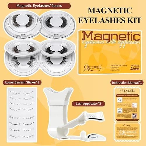 QUEWEL Magnetic Eyelashes 4 Pair Reusable Magnetic Eyelashes with Applicator No Glue Needed Eyelashes Natural Look Lash Clusters Kit Easy to Wear and Remove(4 Pairs-A02) thumbnail 7