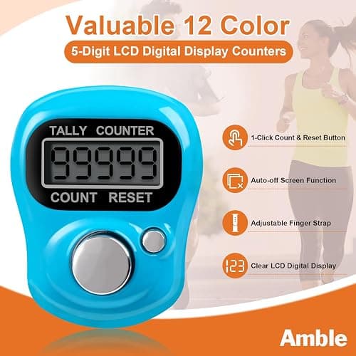 Amble 12 Pack Electronic Finger Counter, 5 Digit LCD Electronic Digital Display, Hand Tally Clicker Counter, Digital Handheld Tally Counter, Counting for Golf, Goods Counting, Lap, Knitting thumbnail 2