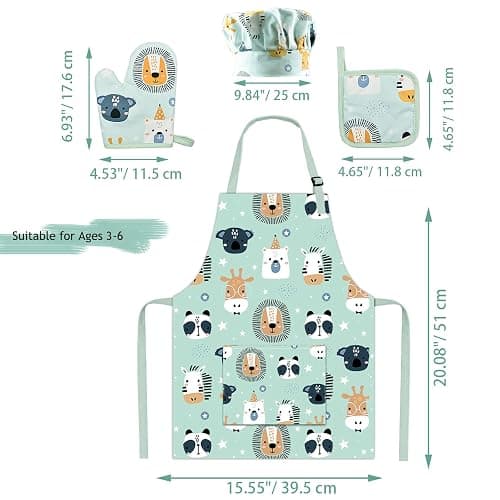 Pipoobear Kids Apron Adjustable Strap for Boys and Girls 100% Cotton, Toddler Chef Apron with Pocket for Kitchen Cooking thumbnail 2