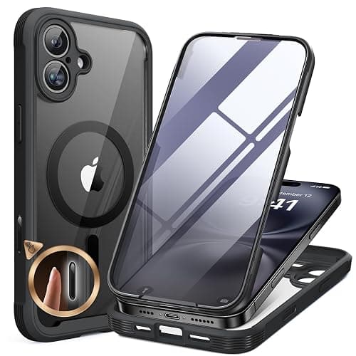 Miracase Magnetic for iPhone 16 Plus Case Full-Body Phone with Built-in Glass Screen Protector, [Compatible with MagSafe] Military Drop Proof 16 Plus Cover Bumper 6.7 inch, Black - Image 1