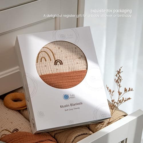 Lulu Moon Muslin Baby Blanket - Cotton Toddler Blankets for Cribs - Quilt Nursery Blanket for Baby Boys and Girls 47"x47"(Brown Rainbow) thumbnail 5