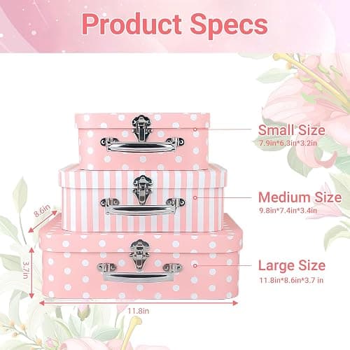 Dloulqz Paperboard Suitcases Set of 3 Decorative Storage Boxes with Lids,Mini Suitcase,Cute Storage Gift Boxes for Barbie Doll,Toys,Photos,Hat,Christmas New Year,Wedding Birthday Party Home Decoration thumbnail 4