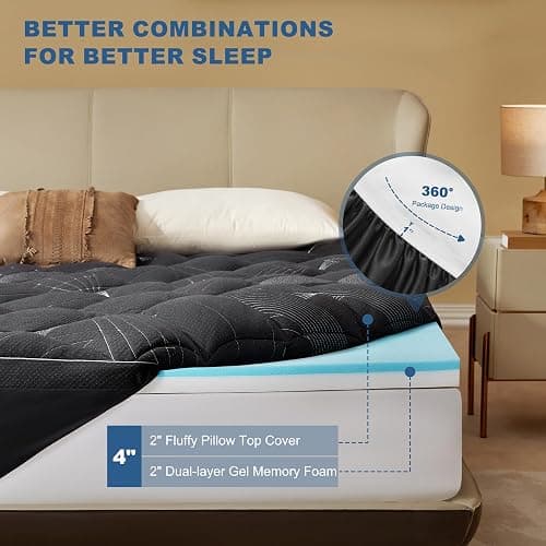 Bedlore 4-Inch Twin XL Mattress Topper for Back Pain - Dual Layer Medium Support (2" Gel Memory Foam + 2" Cooling Fluffy Pillow Top Pad), Breathable & Pressure Relief (Gray) thumbnail 5