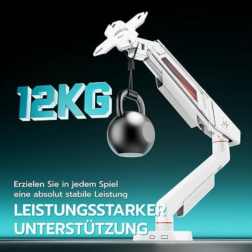 ARES WING Monitor Halterung für 17"-40" Flach/Curved Bildschirm, Monitor Arm Tragfähigkeit Max 12 kg,Höhenverstellbar Bildschirmhalterung,75/100mm Vesa-Halterung, Tischhalterung,Weiß thumbnail 3