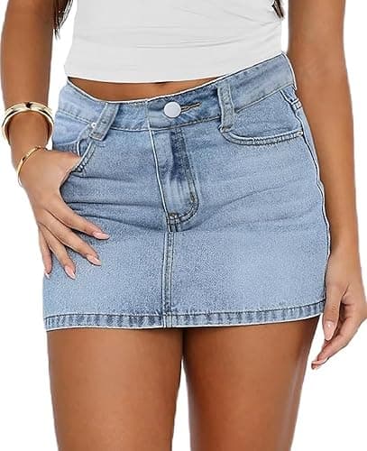 Betrodi Women Blue Denim Mini Skirt - Casual Low Rise Stretch Bodycon Micro Cargo with Pockets - Image 1