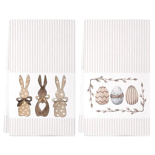 Siilues Easter Kitchen Towels Set of 2, 18x26 Inch Dish Towels Home Decor Hand Towels Seasonal Spring Holiday Bunny Decorations for Home Drying Dishcloth (Colourful 02) - Image 1