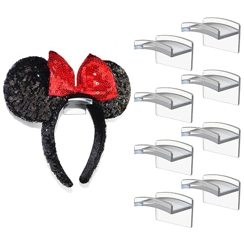Modern JP Adhesive Hooks for Disney Ears (8-Pack) - Minimalist Disney Ear Holder, No Drilling Headband Holder Design, Strong Hold Headband Organizer - USA Patented, Clear - Image 1