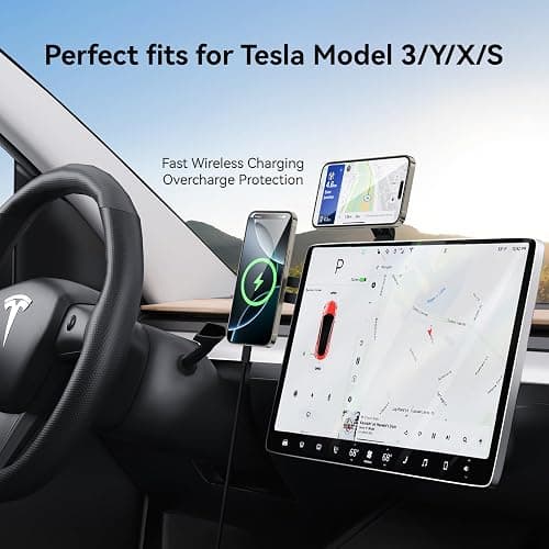 MAGDIGITEH Laptop Phone Holder, Magnetic Phone Stand 15W Fast Wireless Charger for MagSafe for iPhone 17/16/15/14/13/12 & All Phones for Tesla (Black) thumbnail 2