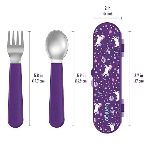 Bentgo Kids Stainless Steel Utensil Set - Reusable Fork, Spoon & Storage Case, PFAS- & BPA-Free, Easy-Grip Handles, Lightweight, Dishwasher Safe, School Lunch, Travel & Outdoors (Unicorn) thumbnail 2