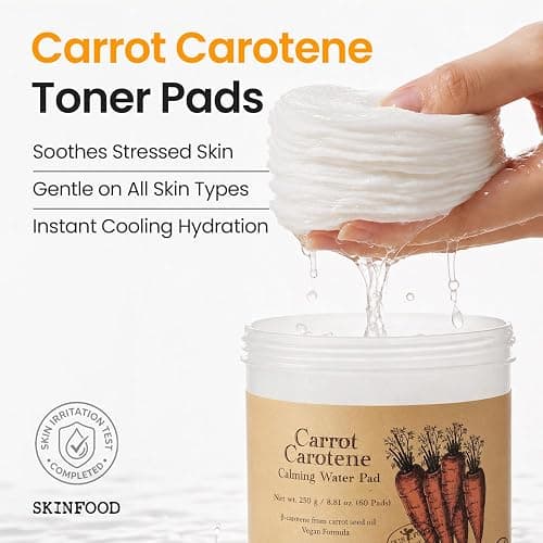 SKINFOOD Carrot Carotene Toner Pads, Hydrating & Soothing, Cotton Facial Toner Pads for Sensitive Skin, Korean Skincare for Face, Quick Calming, After Sun & Heat Care, 60 Pads thumbnail 3