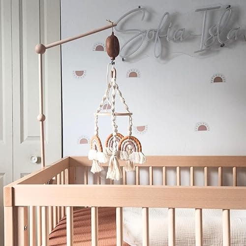 Lanttoe Crib Mobile Motor with Music Box, Baby Mobile for Crib with 12 Classic Lullabies & Rotating Function, Wooden Design Crib Mobile with Music thumbnail 2