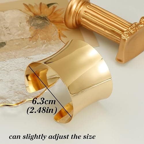 BOMAIL 2Pcs Open Gold Cuff Bangle Bracelet Set for Women | Adjustable Wrist Cuff, 14K Gold Plated,Wide Wire Bangle,Gold Wrist Wrap Cuff Bracelet,Minimalist Jewelry thumbnail 2