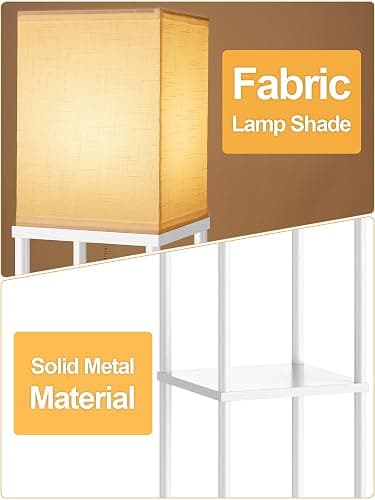 Floor Lamp with Shelves for Living Room White, Shelf Floor Lamp with 3 CCT LED Bulb, Corner Display Standing Column Lamp Etagere Organizer Tower Nightstand with White Linen Shade for Bedroom, Office thumbnail 2