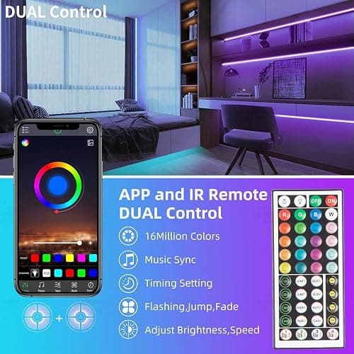 KSIPZE Led Lights for Bedroom 50ft Led Strip Lights with Remote RGB Color Changing Music Sync Smart App Control for Room Bedroom Lighting Flexible Home Décor thumbnail 2