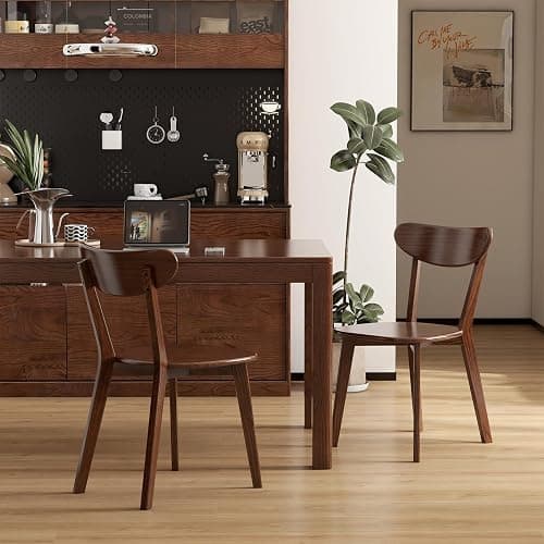 Vadisun Oak Dining Chairs, Kitchen Chairs, 100% Solid Wood Modern Dinner Chair with Curved Backrest, Dining Room Chair for Kitchen, Living Room, Study (2PK, Walnut) thumbnail 7