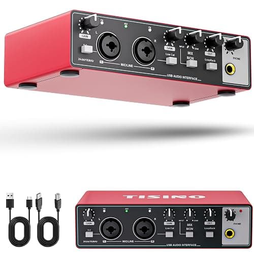 TISINO Audio Interface 24Bit/192kHz, USB Audio Interface for Recording, Songwriting, Streaming and Podcasting, Plug & Play Studio Interface with 48V Phantom Power, PC/Mac/iOS Compatible,RED - Image 1
