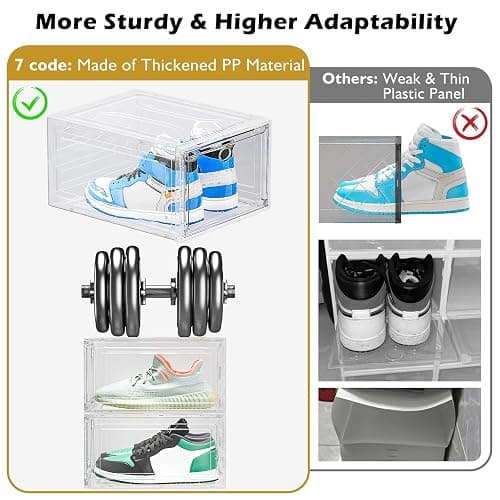 Thicken & Sturdy Clear Shoe Storage Organizer with Magnetic Door, Stackable Boxes for Closet, Foldable Space-Saving Shoe Rack for Sneaker Boot Container, Plastic Shoe Cabinet Shoe Box 6 Pack, White thumbnail 6