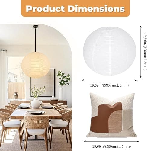White Round Paper Lantern Lampshade set of 2, 20"x20'' Large Paper Lanterns Pendant Light Shade, Chinese Foldable Design for Living Room, Bedroom, Ceiling Lampshade Party Decor thumbnail 3