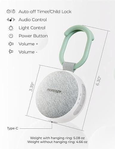 Momcozy Portable Sound Machine with Night Light, White Noise Sound Machine for Baby, 20 Soothing Sounds, Sound Therapy, Long-Lasting Power, Timer, Clips on Stroller, Baby Shower Gifts thumbnail 8