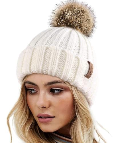 FURTALK Womens Winter Knitted Beanie Hat with Faux Fur Pom Warm Knit Skull Cap Beanie for Women - Image 1