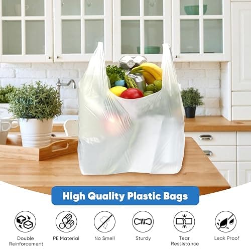 LimonLaviu Plastic Bags - 100 Pack (11.5'x 6.5" x 21') with Handles for Small Business, Restaurants, Grocery & Trash thumbnail 3
