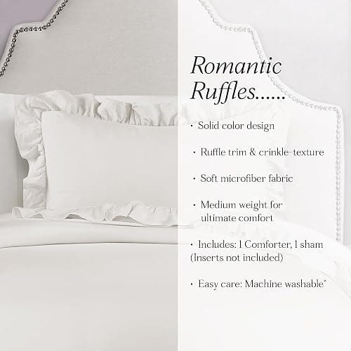 Lush Decor - Comforter Set, Soft Ruffled Bedding with Matching Sham, Cozy Essentials, Elegant Bedroom Decor (Reyna White, Twin XL) - Twin XL - White thumbnail 6