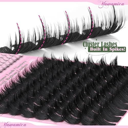 Yawamica Volume Lash Clusters with Bottom Lashes Wispy Eyelash Clusters Built in Spikes 10-16mm Fluffy Cluster Lashes D Curl Individual Lashes with 5-7mm Bottom Lash Extension DIY Spiky Salon Lash thumbnail 4