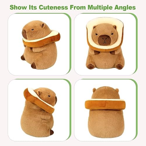 Ditucu Cute Capybara Plush Pillow with Wearable Toast Headgear Stuffed Animal Bread Capibara Plushies Toys Gifts for Kids Brown 11 inch thumbnail 6