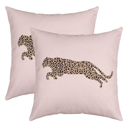 African Cheetah Throw Pillow Cover Leopard Print Safari Animal Skin Farmhouse Cushion Cover for Camper Office,Watercolor Pink Girls Room Decor Pillowcase Outdoor Pillow Cover, 1 Pack 18"x18" thumbnail 5
