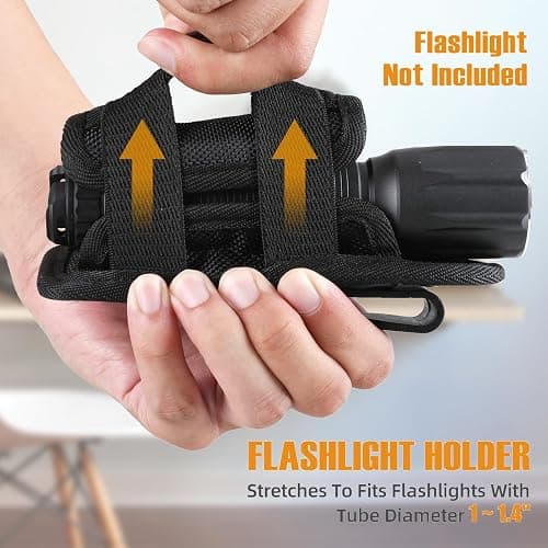 Tactical Flashlight Holster,Flashlight Pouch,Rotatable Flashlight Holder Pouch Clip,Duty MOLLE Tactical Accessories Torch Carry Case 360 Degree Carabiner Reel Clip thumbnail 5