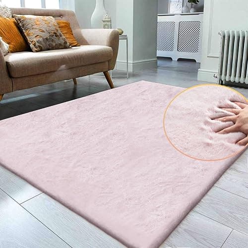 ORINOVA Pink Fuzzy Faux Rabbit Washable Fur Rug for Girls Bedroom 4x6 Shag Area Rugs for Living Room Boho Nursery Rug thumbnail 2