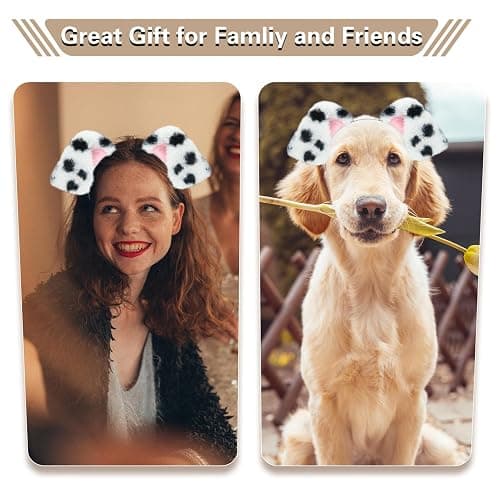 Beviliu Animals Ear Realistic Dalmatian Dog Ears Headband Fluffy Cat Bunny Pig Hairband Halloween Christmas Costume for Washing Makeup Cosplay Party thumbnail 4