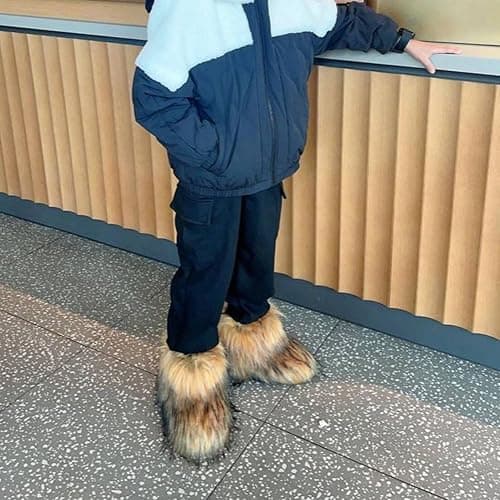 Urmycos Girls Winter Faux Fur Ankle Boots Fluffy Furry Flat Snow Boots thumbnail 5