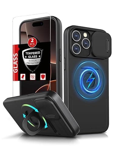 FRLMOOES for iPhone 16 Pro Case Magnetic Compatible with MagSafe Wireless Charging,with 2 Screen Protectors,Built-in 360°Kickstand Ring+Camera Cover Anti-Scratch Shockproof Heavy Duty Protection Black - Image 1