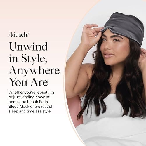Kitsch Satin Sleep Mask - Eye Masks for Sleep, Softer Than Silk Satin Sleeping Mask Blindfold and Sleep Masks for Women and Men, Eye Care Travel Essentials - Charcoal Black thumbnail 8