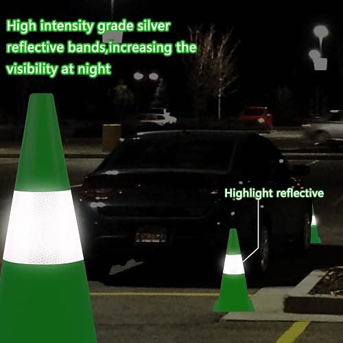 15 inch Traffic Safety Cones with Reflective Collars,[4 Pack]Green Construction Cones| Parking Cones|Road Cones for Parking lot, Driveway, Sport and Driving Training. thumbnail 2