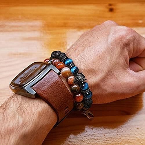 yijan Save A Wolf Bracelet,Wolf Head Lava Rock Bracelet,Healing Crystal Stress Relief Anti Anxiety Energy Stone Beaded Bracelet,Adjustable Bracelet for Men (Set) thumbnail 4