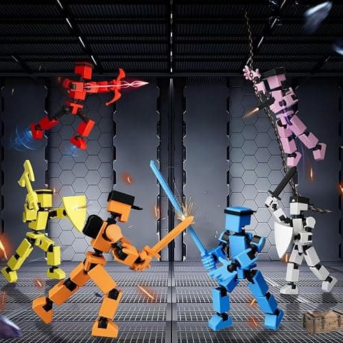 4PCS Mini Titan T-13 Action Figures Set, Assembly Completed Luck Dummy Robot 13 Action Figure Toys for Boys Stick Figures with Multi Joints Movable Fidget Gifts for Kids(White+Gray+Yellow+Pink) thumbnail 2