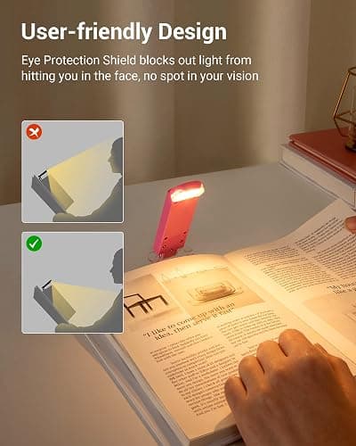 DEWENWILS USB Rechargeable Book Reading Light, Warm White, Brightness Adjustable, LED Clip on Book Lights for Reading in Bed, Car Reading Light for Kids, Bookworms (Pink) thumbnail 5
