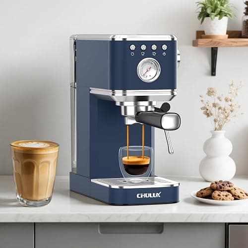 CHULUX Slim Espresso Machine with Milk Frother Steam Wand, 20 Bar Professional Italian Pump Espresso Coffee Machine for Home Cappuccino & Latte Maker, Navy thumbnail 2