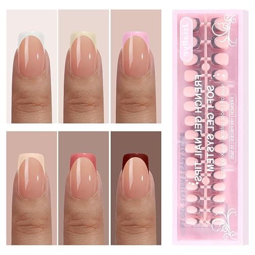 Jsiallye French Tip Press on Nails, 180Pcs Short Square Matte, 6 Shades | Pre-shaped Series, Salon Grade Natural Look, 4 Weeks Wear, Easy Application for Women & Beginners, 15 Szies, Nail Tips Only - Image 1