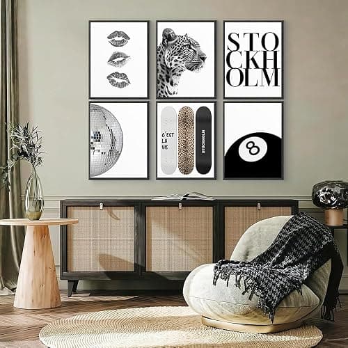 6PCS Black White Canvas Wall Art Disco Ball Poster Trendy Cheetah Lucky 8 Ball Picture Funky Leopard Print Wall Decor Artwork for Living Room Bedroom Aesthetic Painting 8x10in Unframed thumbnail 4