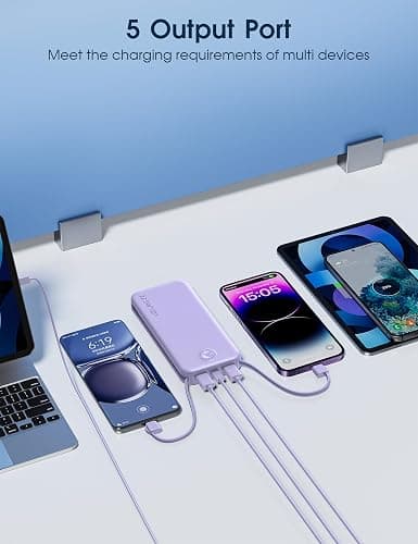 Nusyddy 22.5W Super Fast Charging Portable Charger with Wall Plug,12000mAh USB-C Power Bank Built-in 2 Cable, Lightweight Phone Charger Travel Battery Pack for all iPhone, Samsung, Tablets thumbnail 8