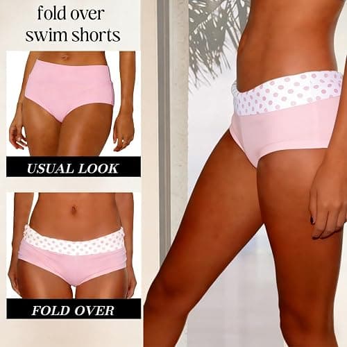 Sreakeio Women Fold Over Bikini Bottom Reversible Polka Dot Bathing Suits Bottoms High Waisted Tummy Control Swim Bottom thumbnail 5