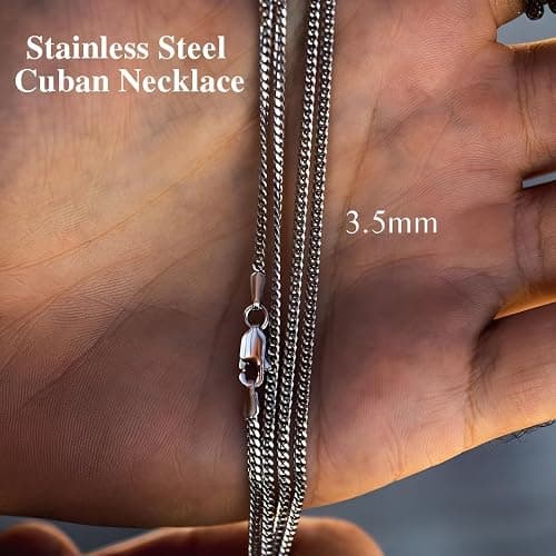 OLARCU 3.5mm/5mm Silver Stainless Steel Cuban Link Chain Necklace Jewelry for Men, 18-26 Inches thumbnail 7