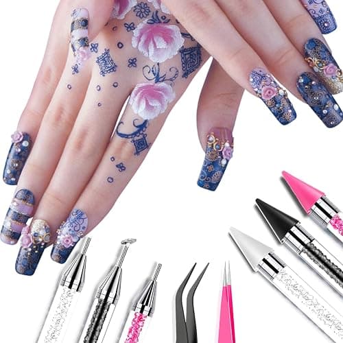 13 Pcs Rhinestone Picker Tool - 3 Pcs Dual-head Pens with 6 Wax Tips, 15 Pcs Clay, Precision Curved and Straight Tweezers Kit for Picking Up Nail Art Gems, Stones, Crystals, and Nail Charms thumbnail 8