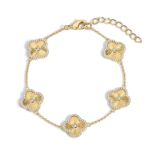 Electric Picks Clover Icon Bracelet for Women – Ideal for Layering or Solo Wear - Adjustable 6.5" Link - 14K Gold Plated - Image 1
