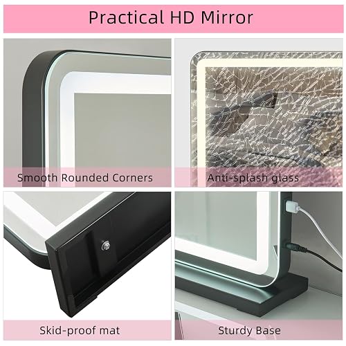 Umeiga Vanity Mirror with Lights, 32" x 22" LED Lighted Makeup Mirror, Smart Touch 3 Colors Dimmable, USB Charger, Large for Bedroom, Black - Black Usb Charing 80x55cm thumbnail 5
